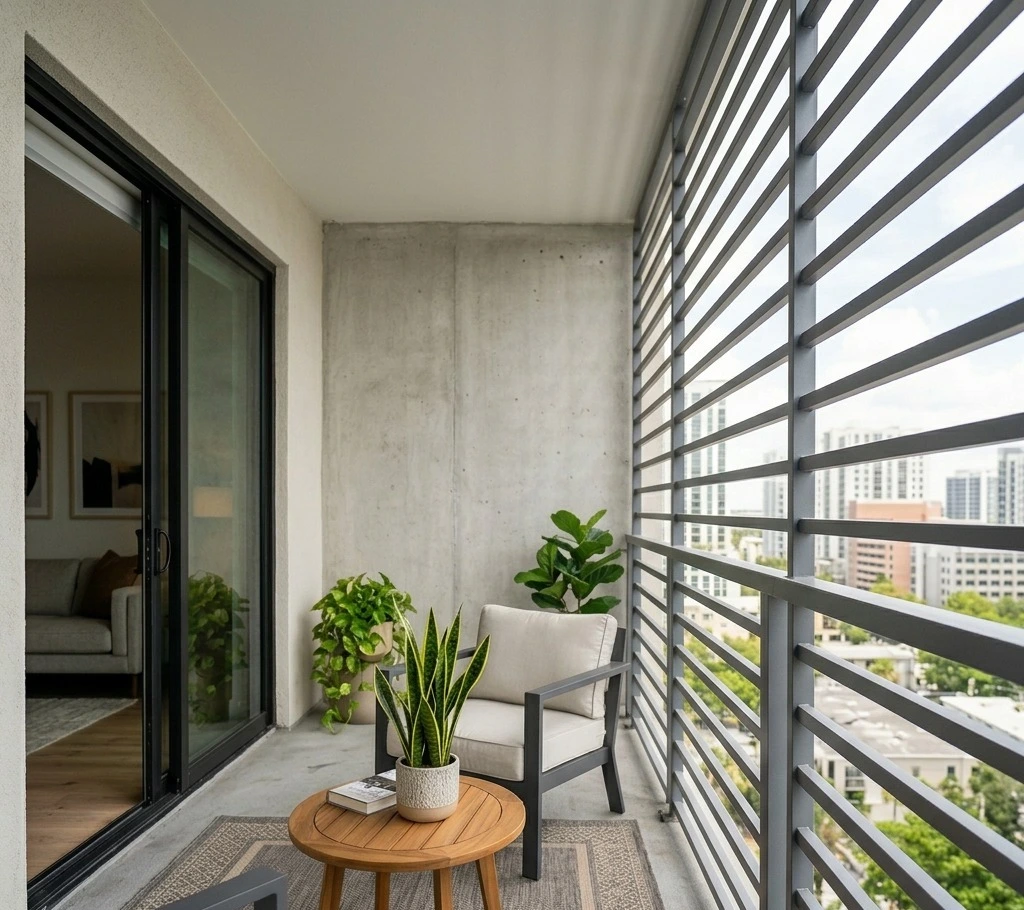 Grey balcony grill colour design for modern apartment