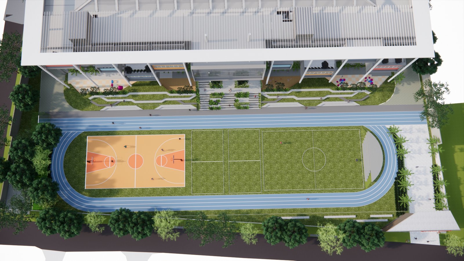 Basketball court and sports ground landscape design at National Public School Ullal