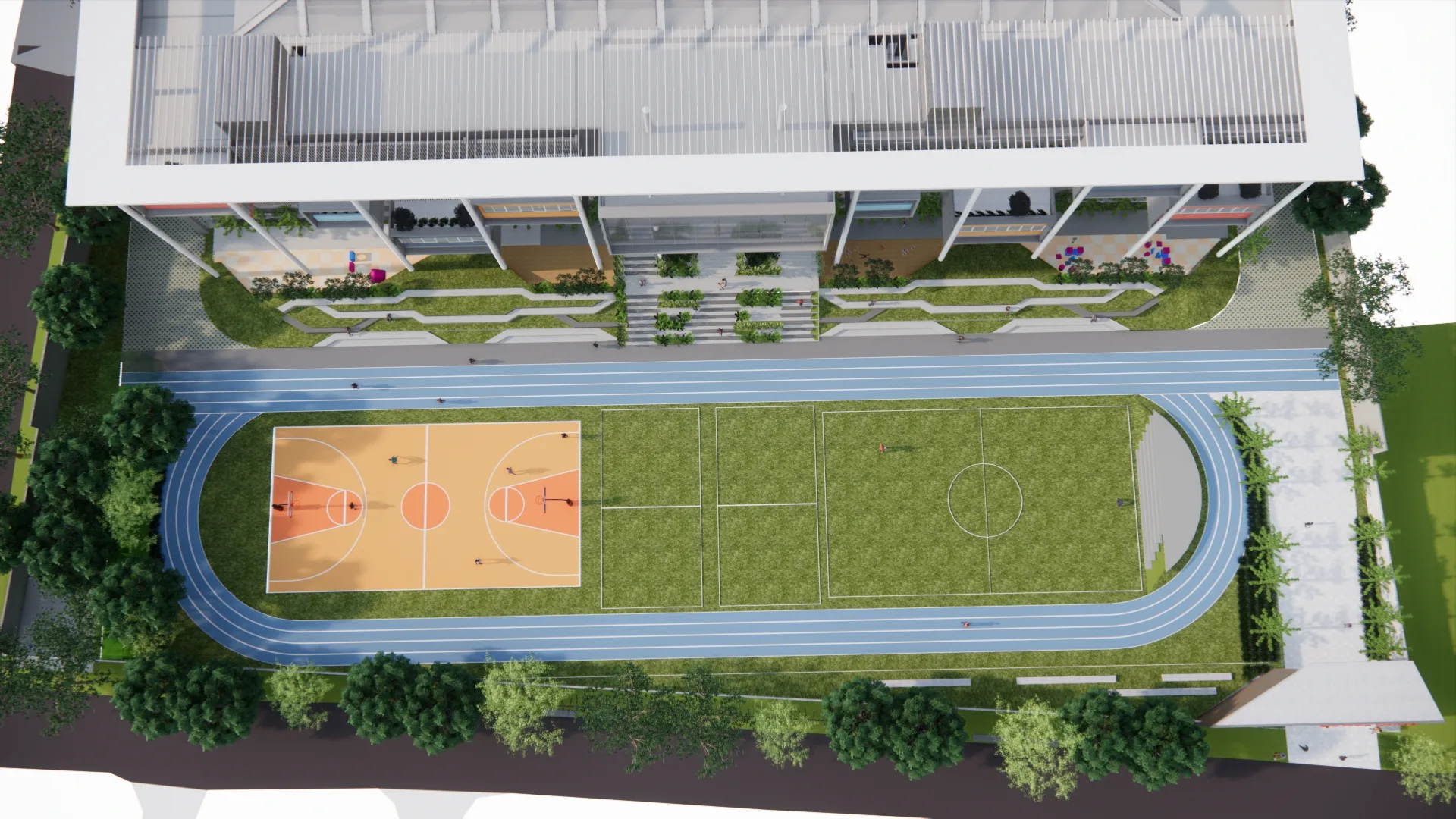 Aerial view of National Public School Ullal sports ground and school landscape design