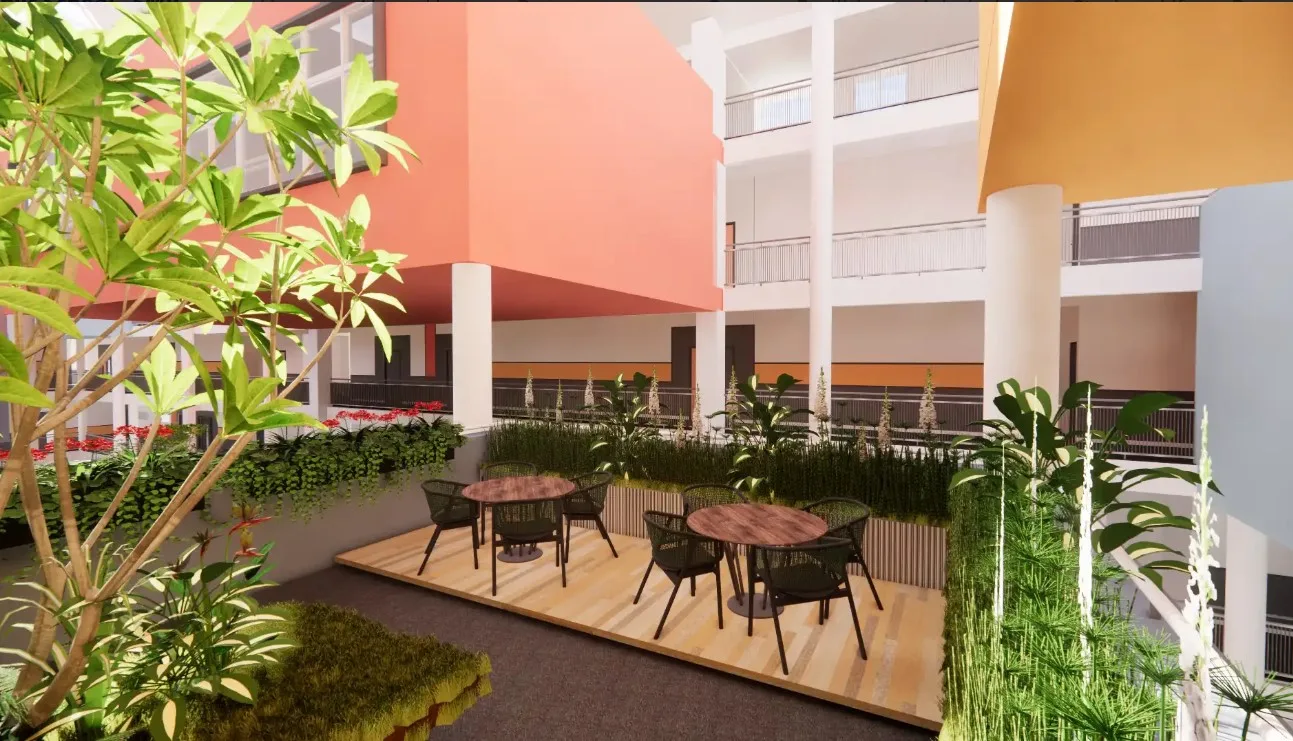 Modern school facade with vertical greenery and landscape architecture Bangalore