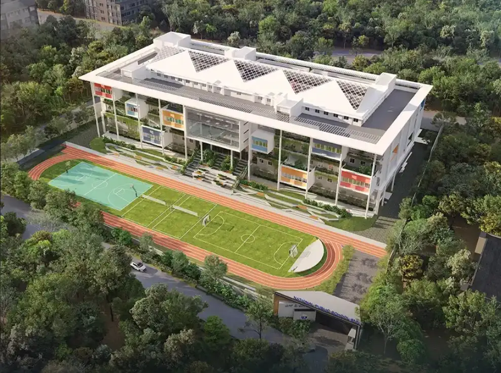 National Public School Ullal campus masterplan with sports field and landscape architecture