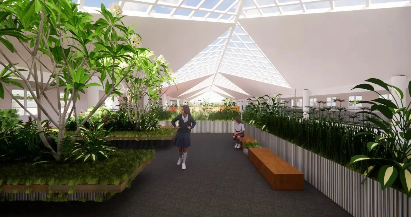 Indoor courtyard garden design at National Public School Ullal Bangalore