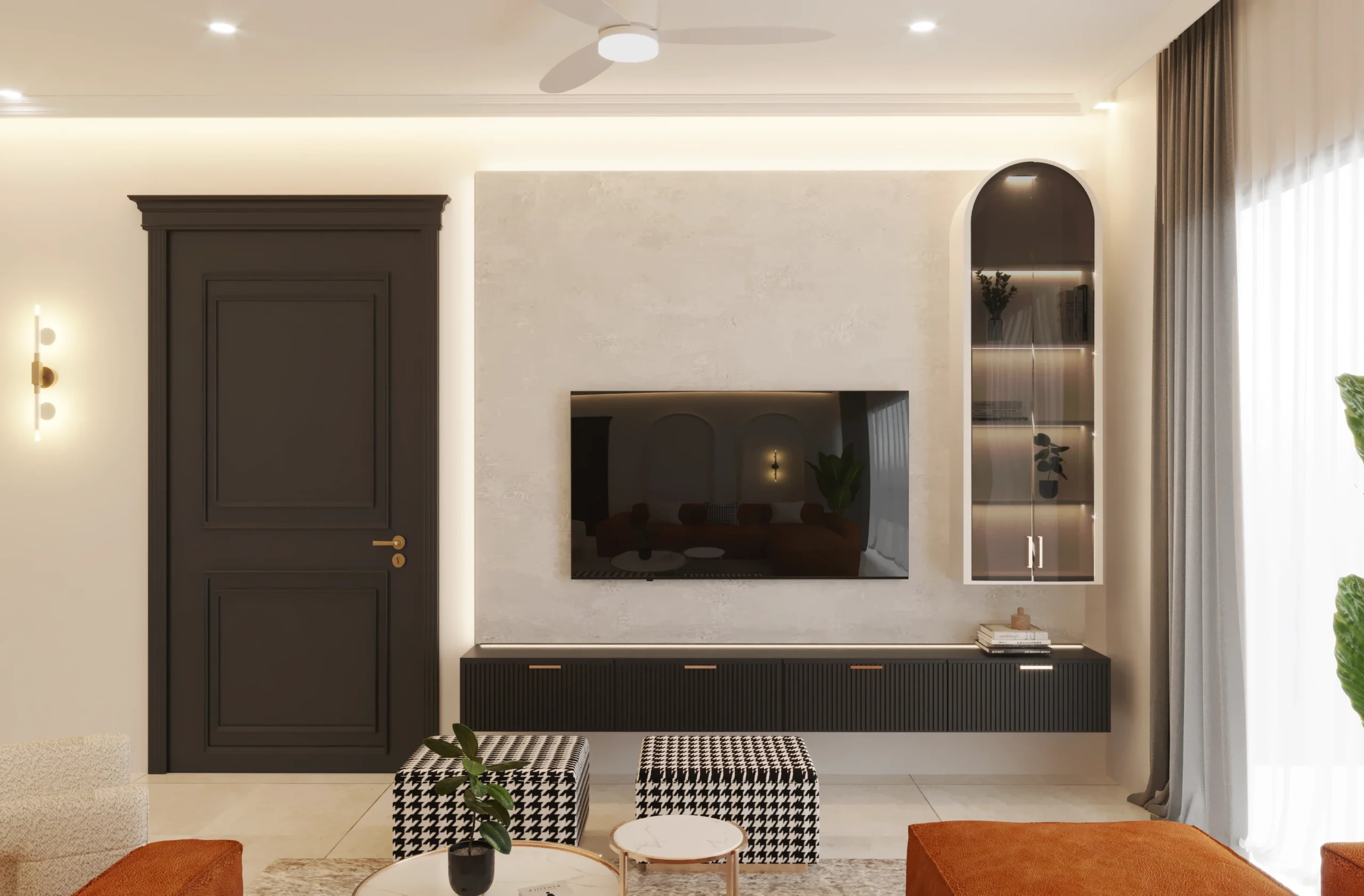 Modern Penthouse Living Room TV Unit Design in Bangalore