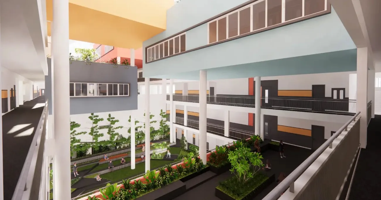 Central courtyard landscape design inside National Public School Ullal
