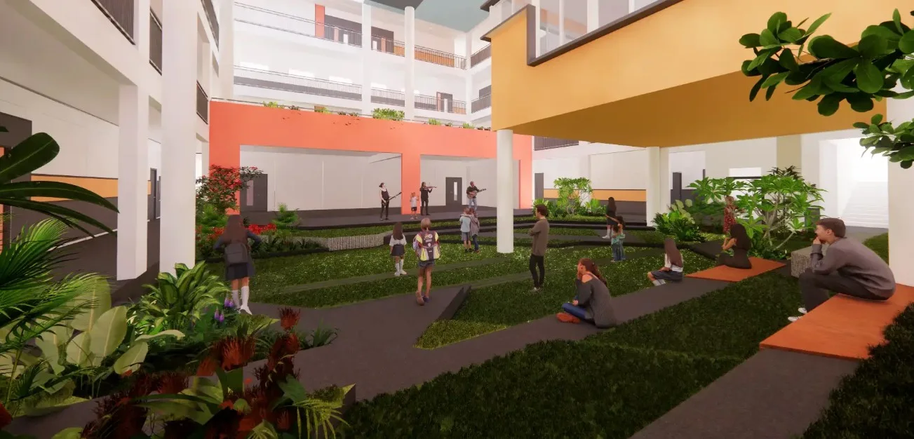 Outdoor amphitheatre courtyard landscape design for school campus