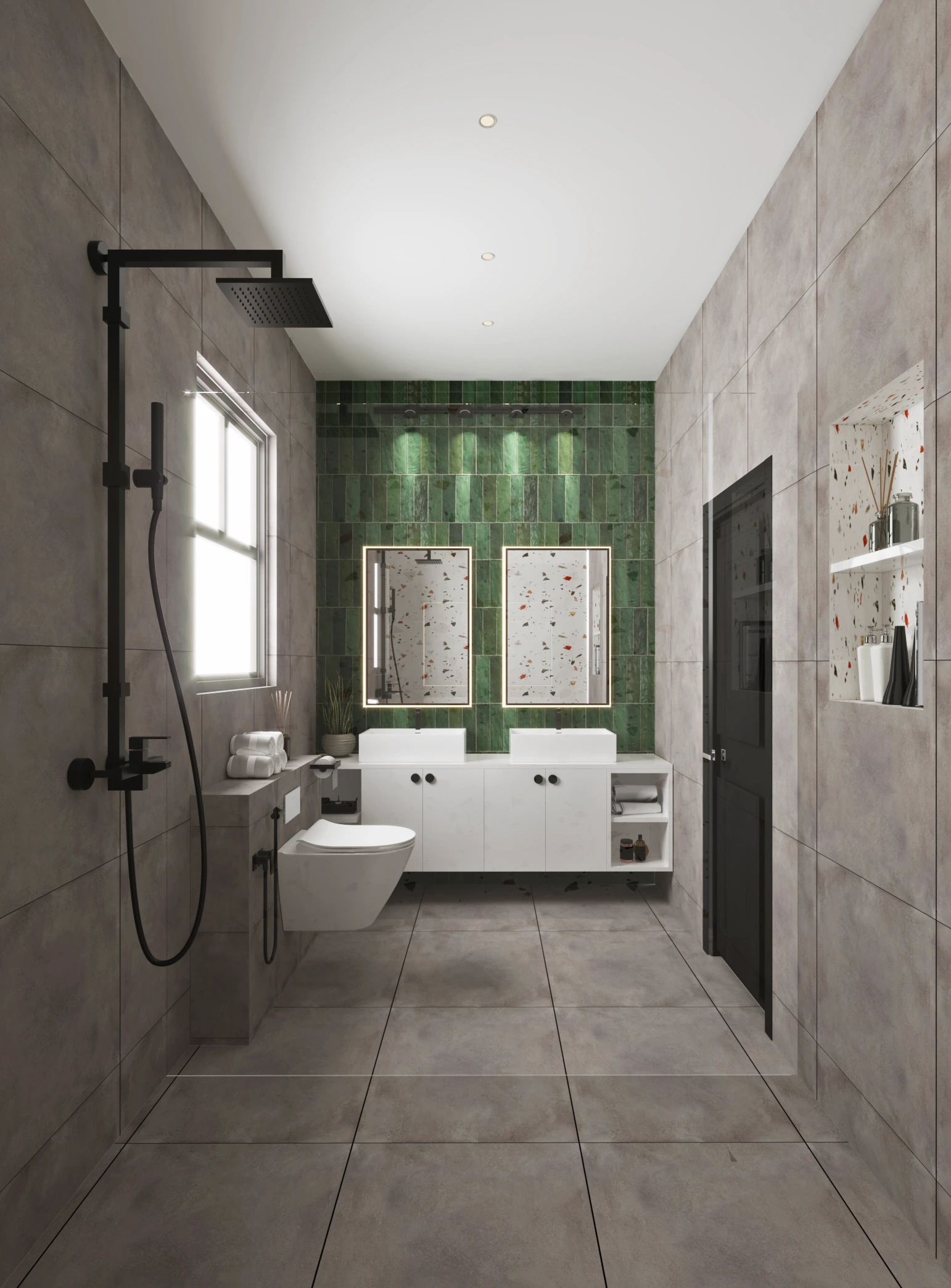 Modern Bathroom Interior Design with Green Feature Wall