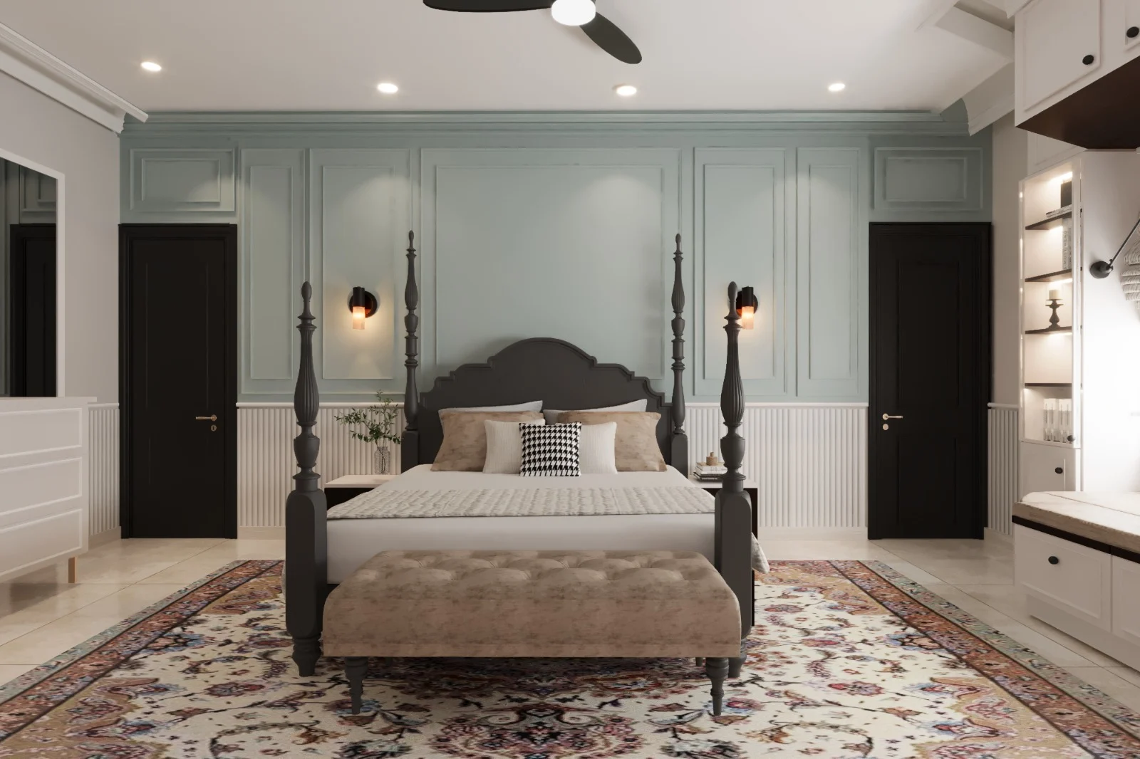 Elegant Master Bedroom Design with Wall Panelling