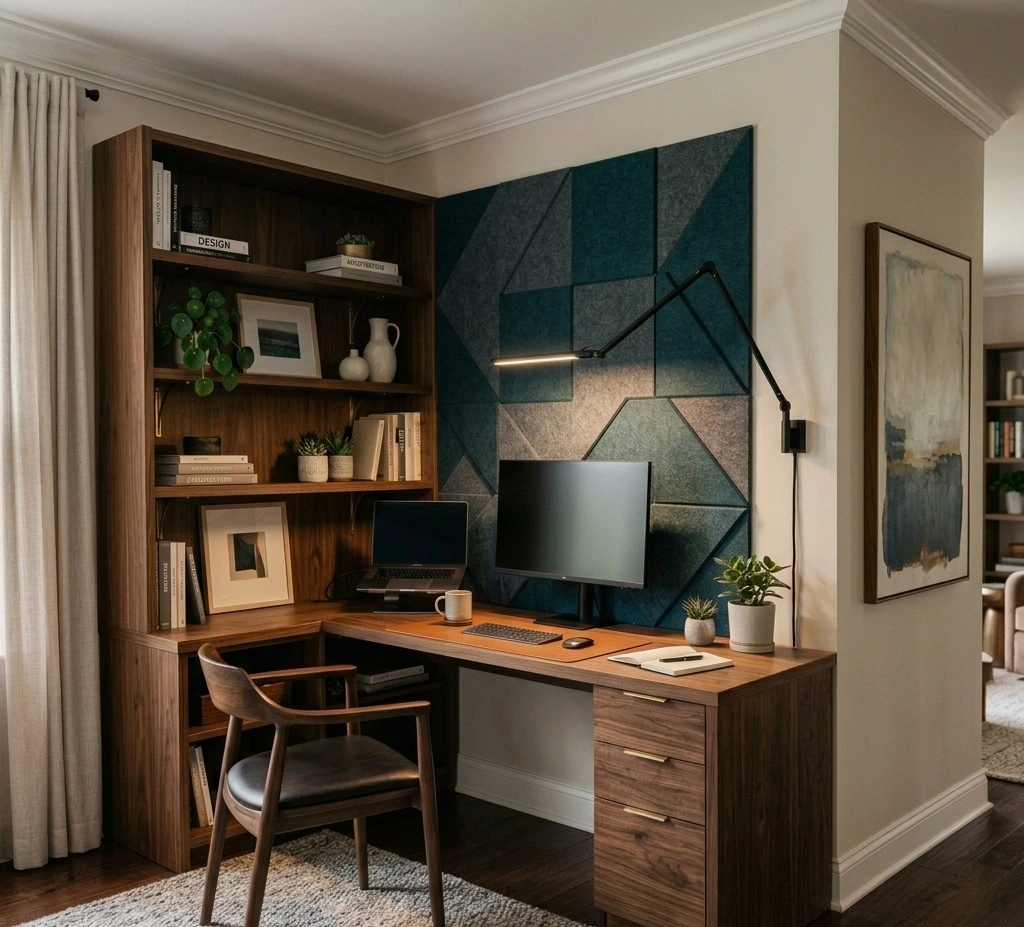 Luxury home office interior design in Coimbatore apartment with custom workspace