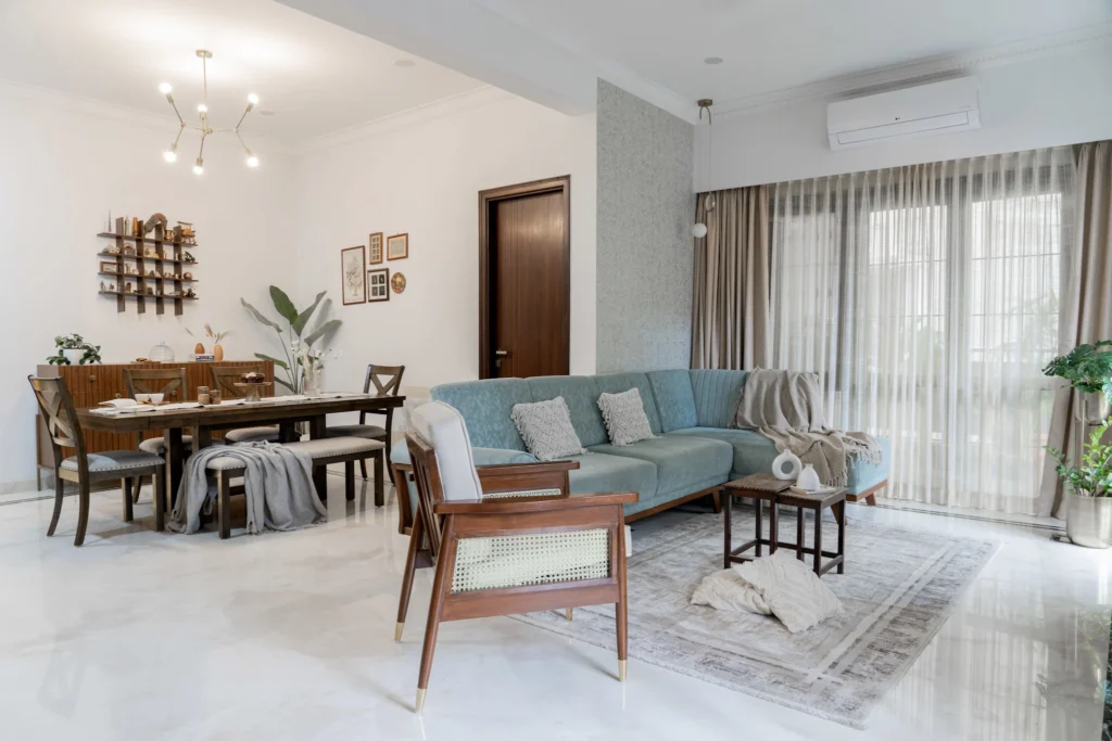 Serene Haven living room and dining area interior by House of Crea