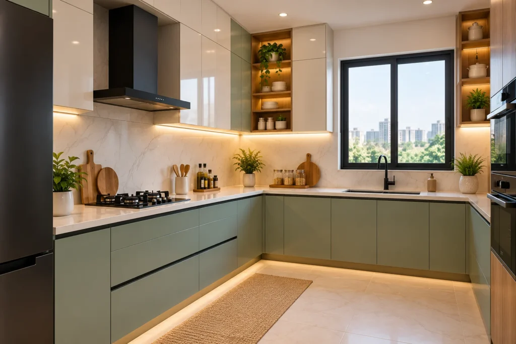 L-shaped, parallel, U-shaped and island modular kitchen layouts